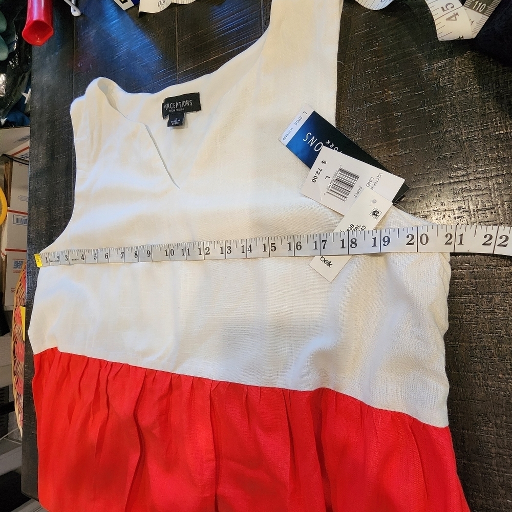 NWT'S PERCEPTIONS NY WHITE, ORANGE & BLACK TIERED DRESS - Picture 4 of 8